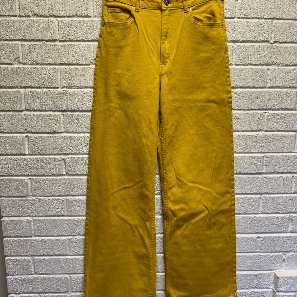 H&M High-Rise Wide-Leg Bright Yellow Pants